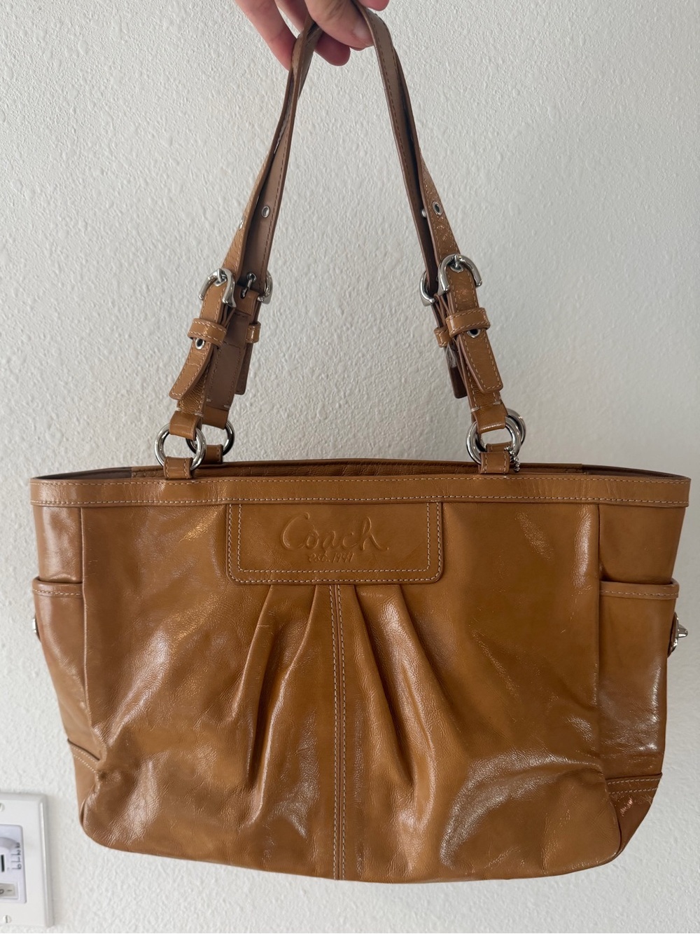 Coach Tan Leather Pleated Tote with Adjustable Straps